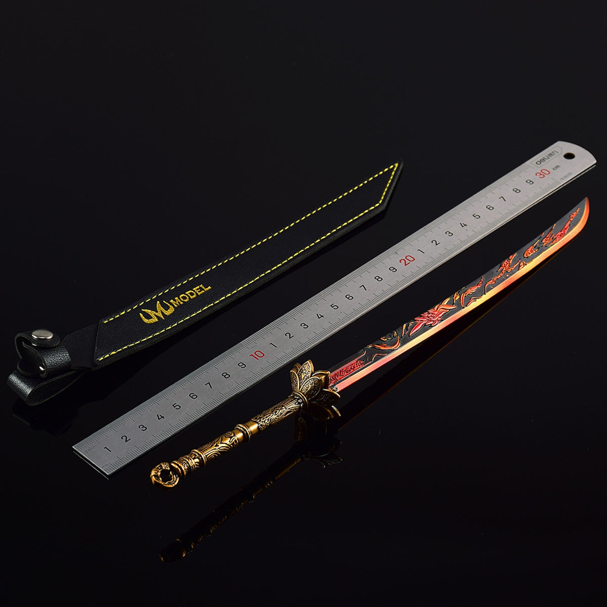 Honglian Karmic Fire Blade Mini Replical, Cang Yu Anime Alloy Collectible Sword Ornament