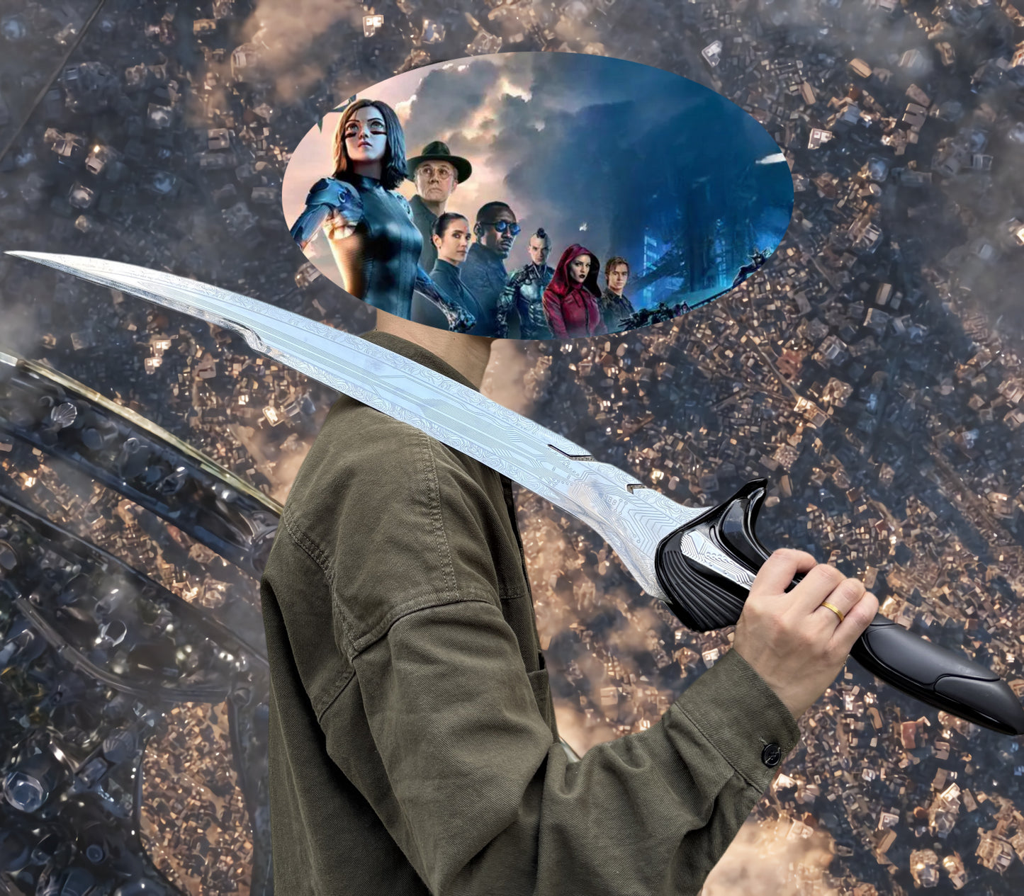 Life-Size Alita Sword Damascus Steel Blade Replica 95CM/37.4"