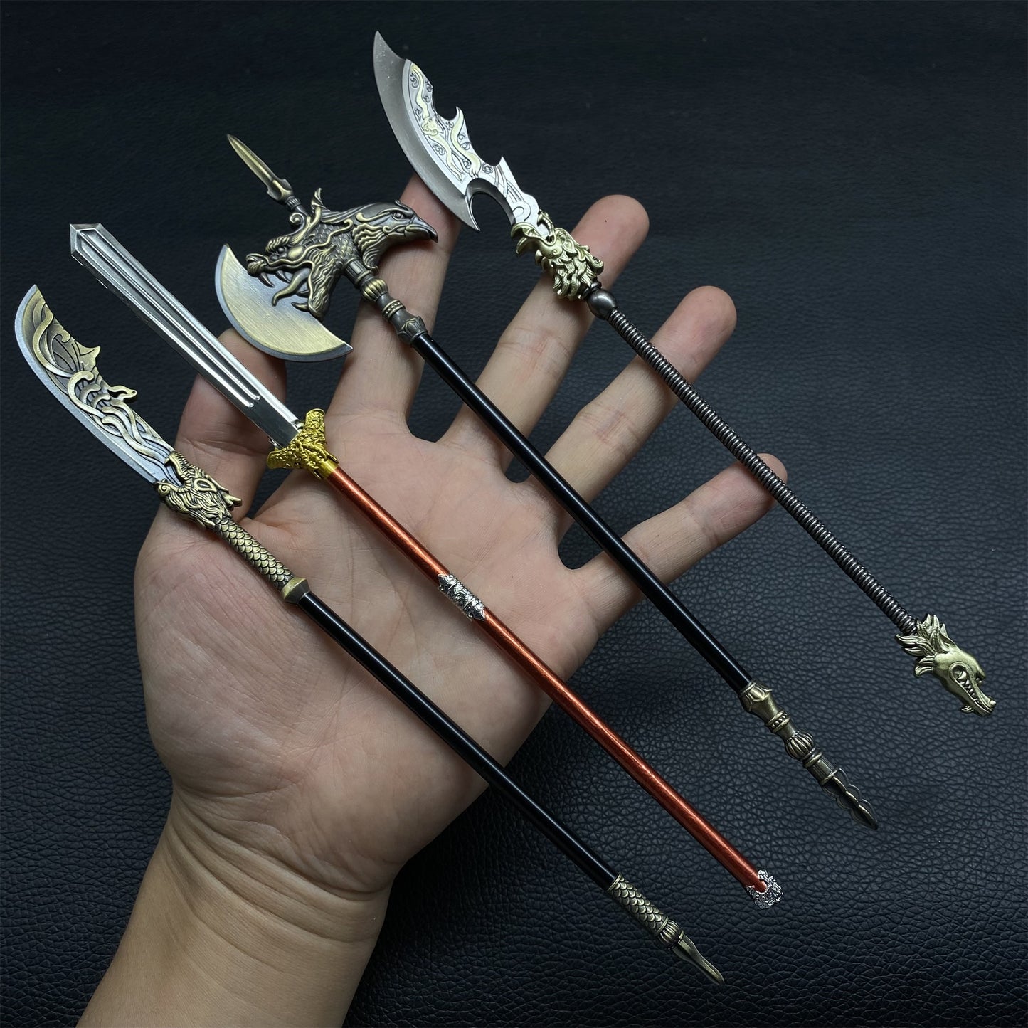 Ancient Long Handle Weapon Axe Spear Halberd Miniature 4 in 1 Pack