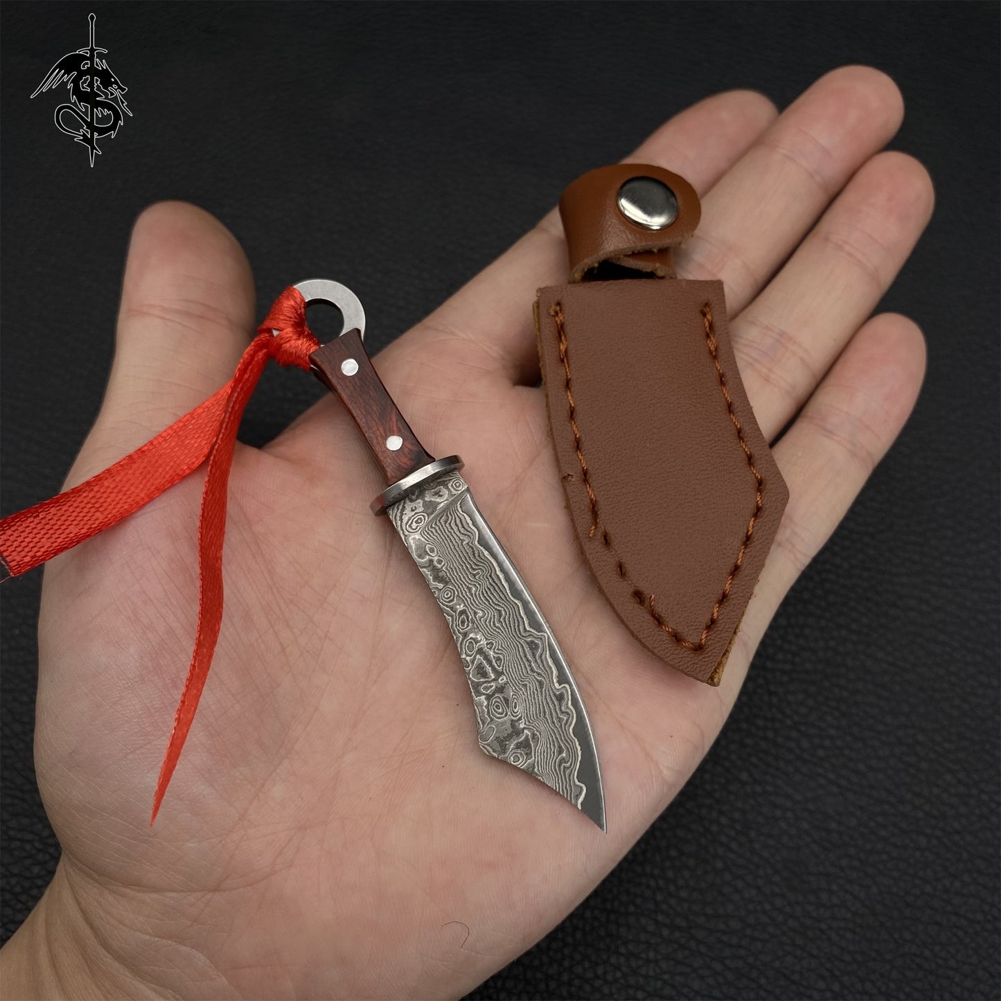 High-End Damascus Tiny Greatsword Mini EDC Knife