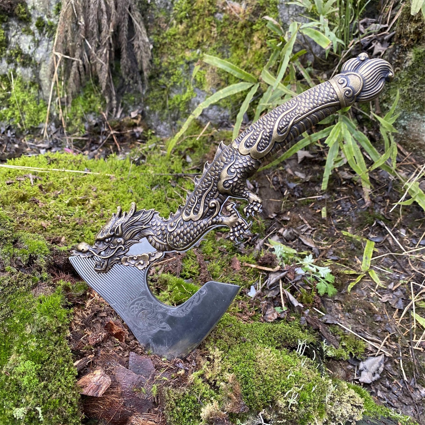 Decorative Brass Dragon Sculpture Battle Axe