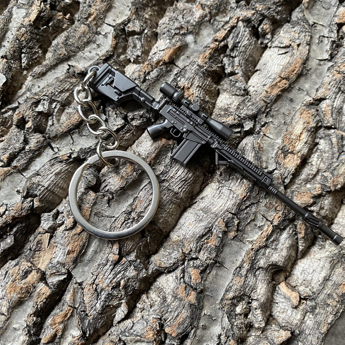 Tiny FAL Assault Metal Gun Keychain