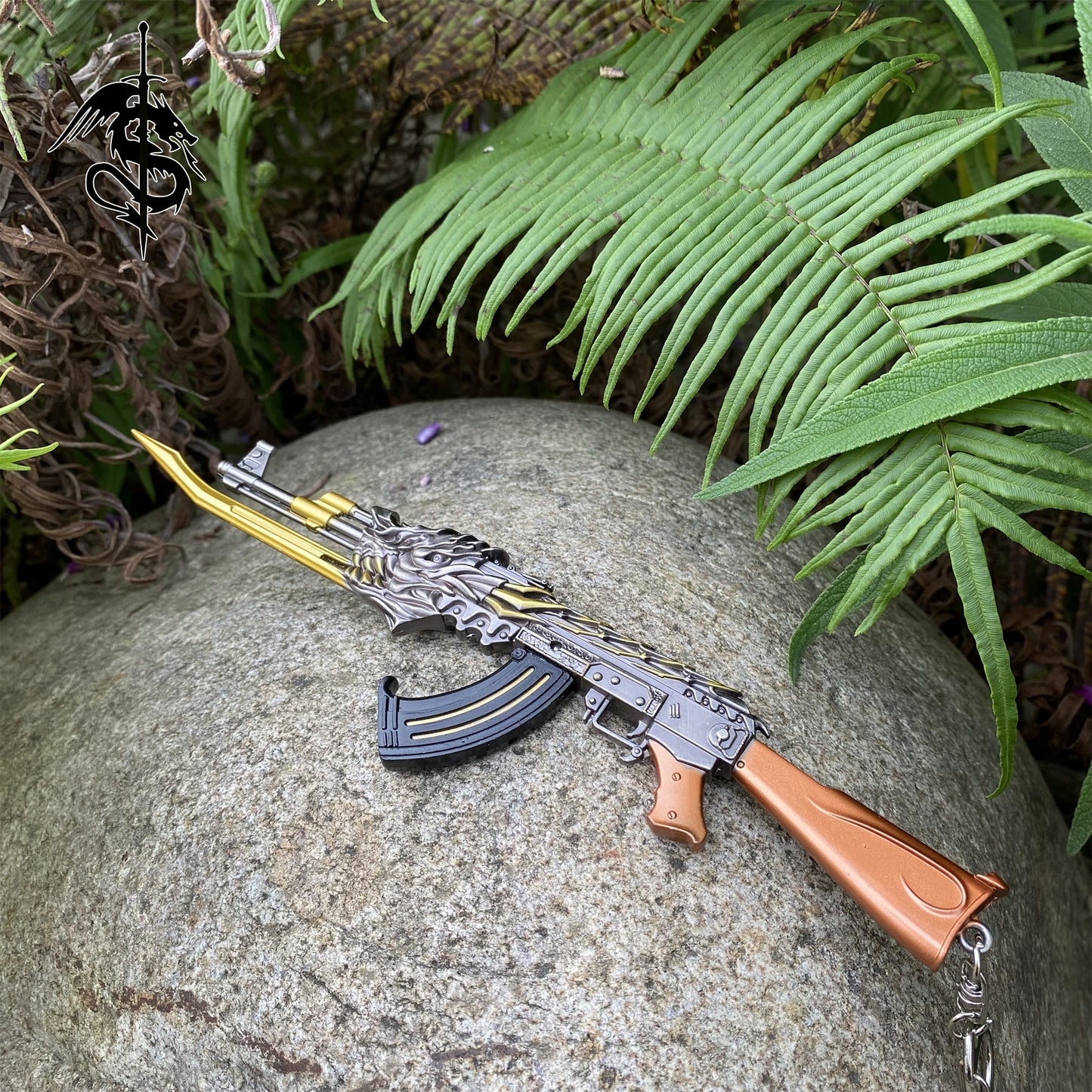 AK47 Fire Kylin AK Rifle Flame Unicorn Head QiLin Gun Miniature