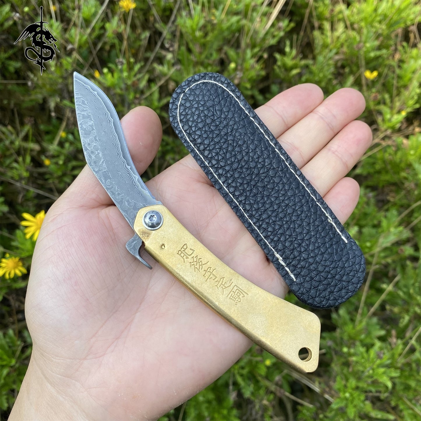 Damascus Steel Razor Knife Brass Handle Folding Knife 3 In 1 Pack