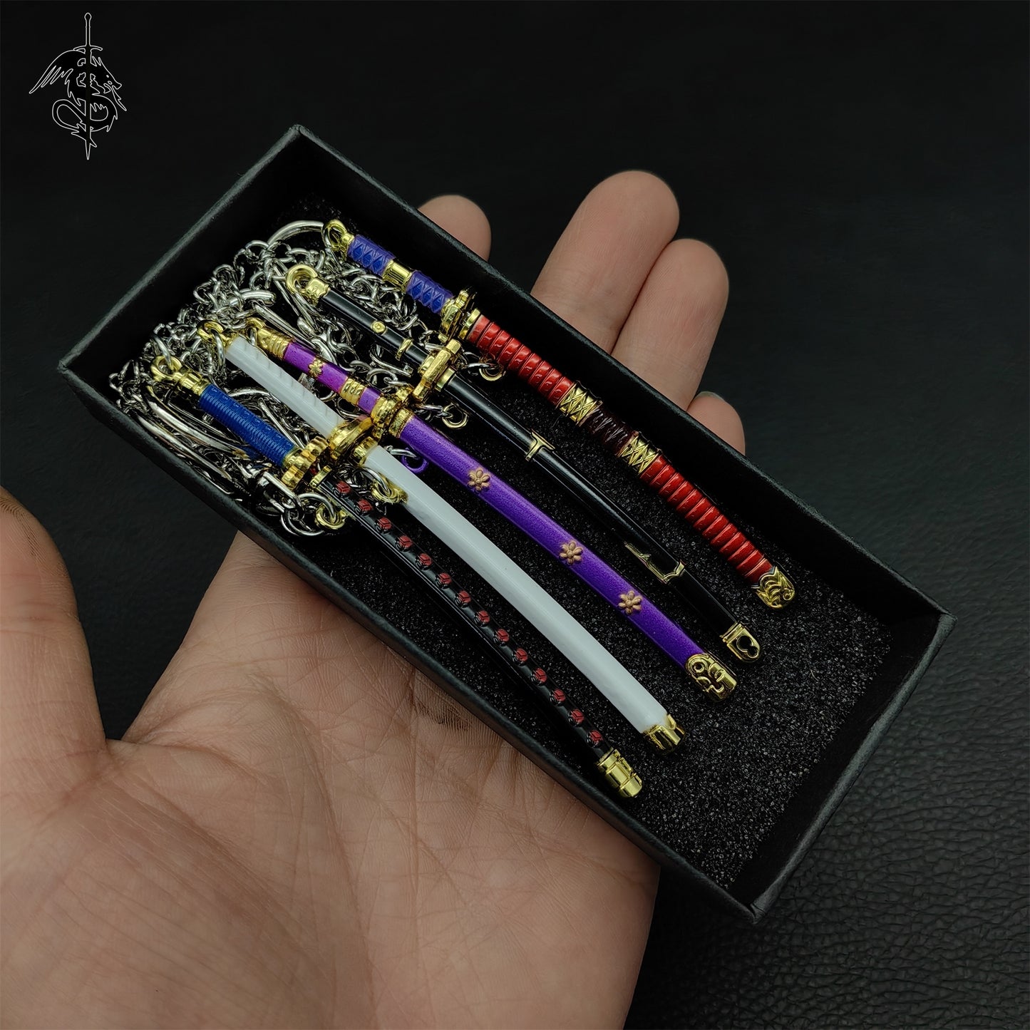 Mini Katana Keychain Tiny Metal 1:12 Figure Sword 5 In 1 Gift Box