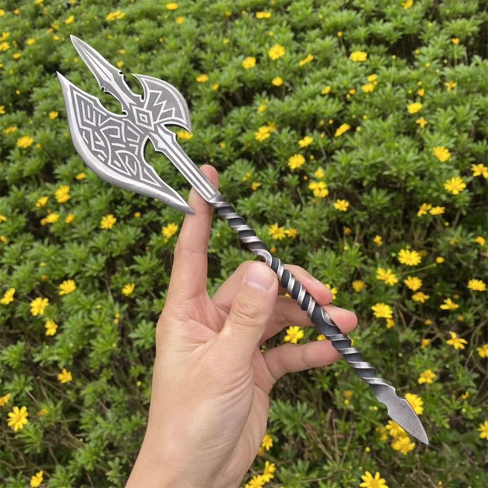 Hand-Forged Steel Weapon Axe Sword Trident Miniature Set