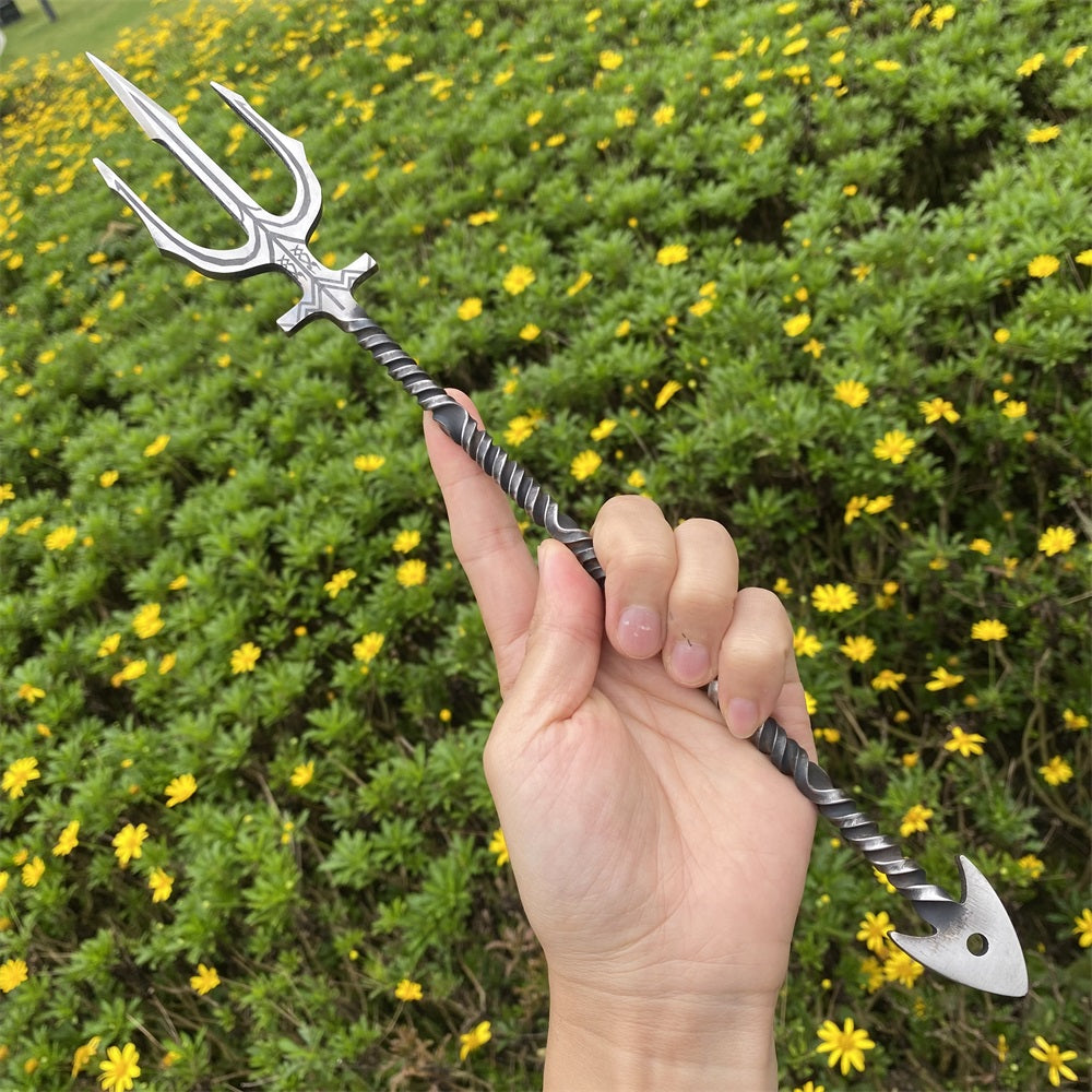 Hand-Forged Steel Weapon Axe Sword Trident Miniature Set