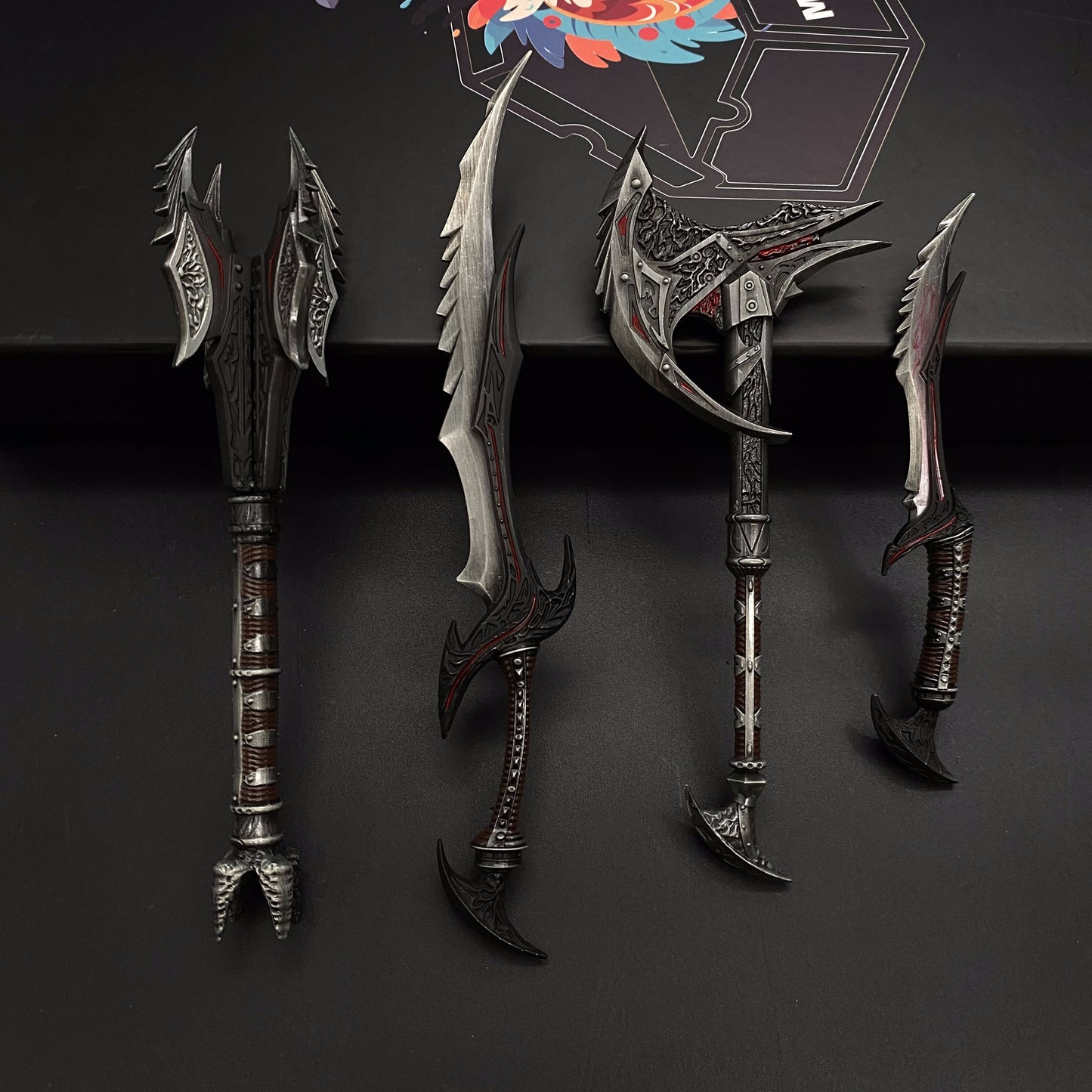 Skyrim Daedric Weapons 4 PCS With 3D Wooden Stand