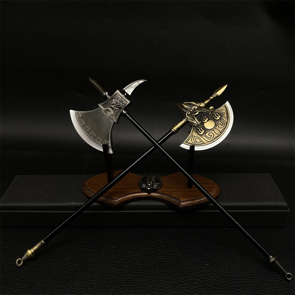 Ancient Long Handle Axe Metal Miniature