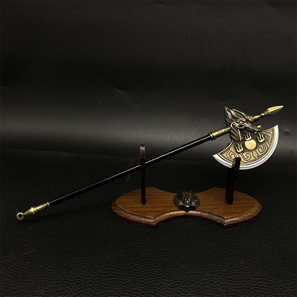 Ancient Long Handle Axe Metal Miniature