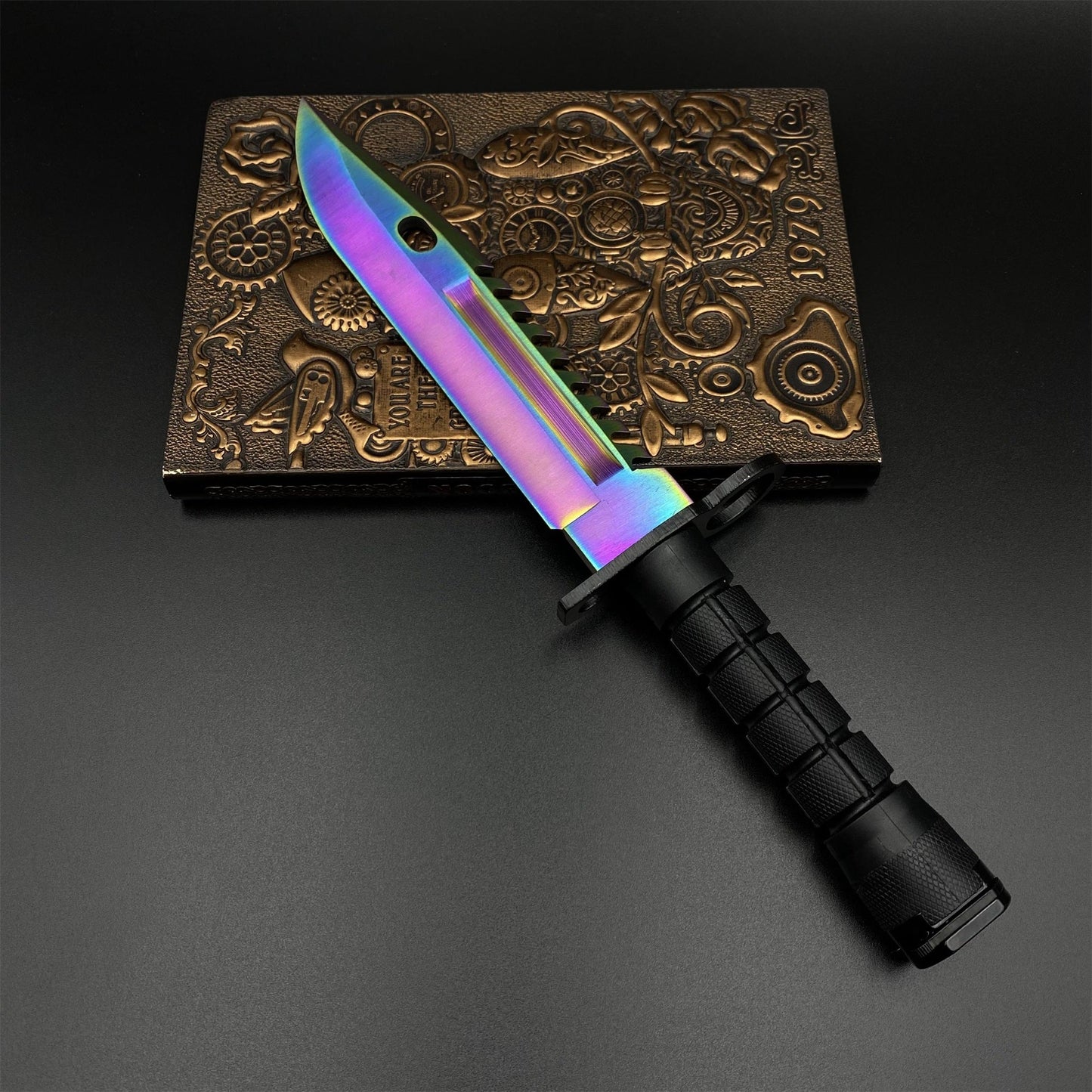 420 Steel Dull Blade Replica Life-Size CS2 Rainbow Titanium Fade M9 Bayonet For Collection