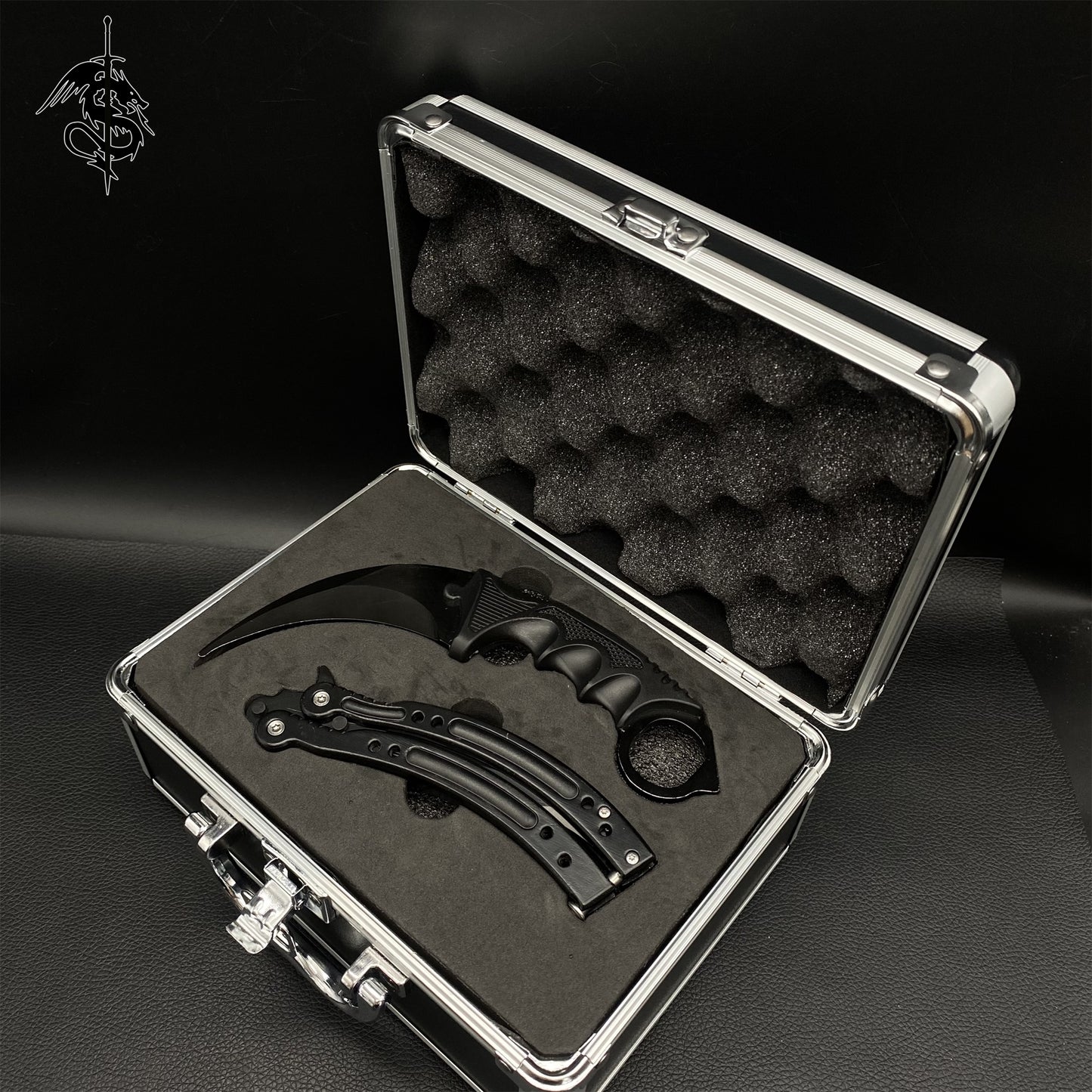 Night Skin Balisong & Stickers & 4 Keychains &Random 1 AK With Gift Case