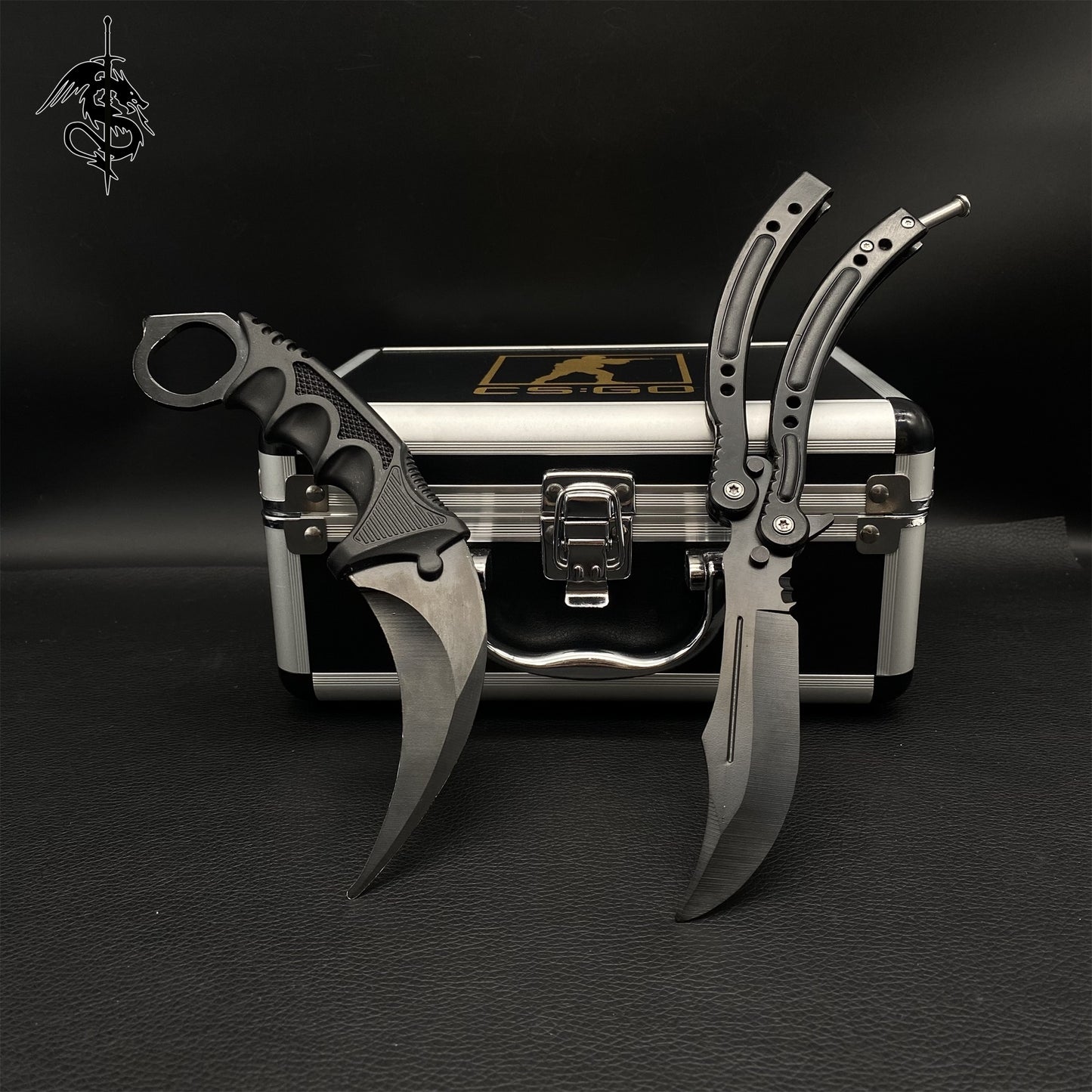 Night Skin Balisong & Stickers & 4 Keychains &Random 1 AK With Gift Case