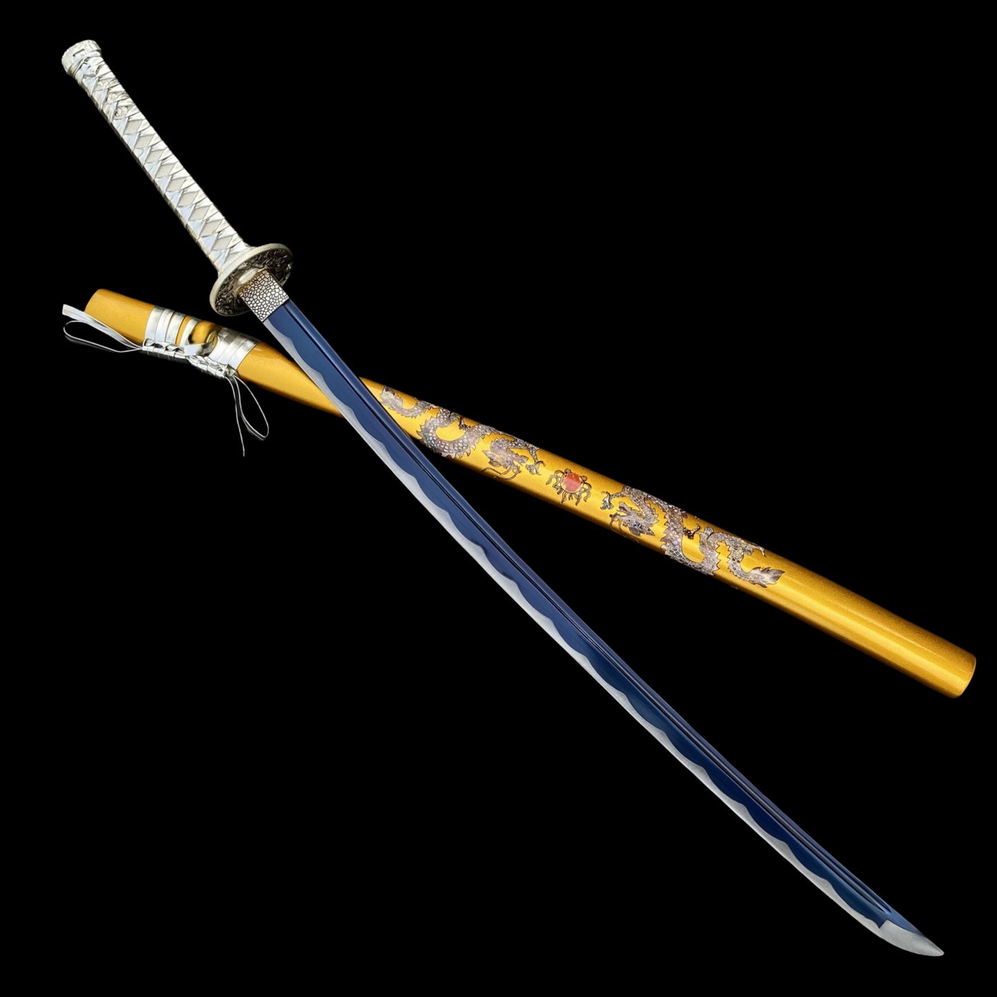Life-size Yellow & Orange Dragon Design Samurai Katana Replica