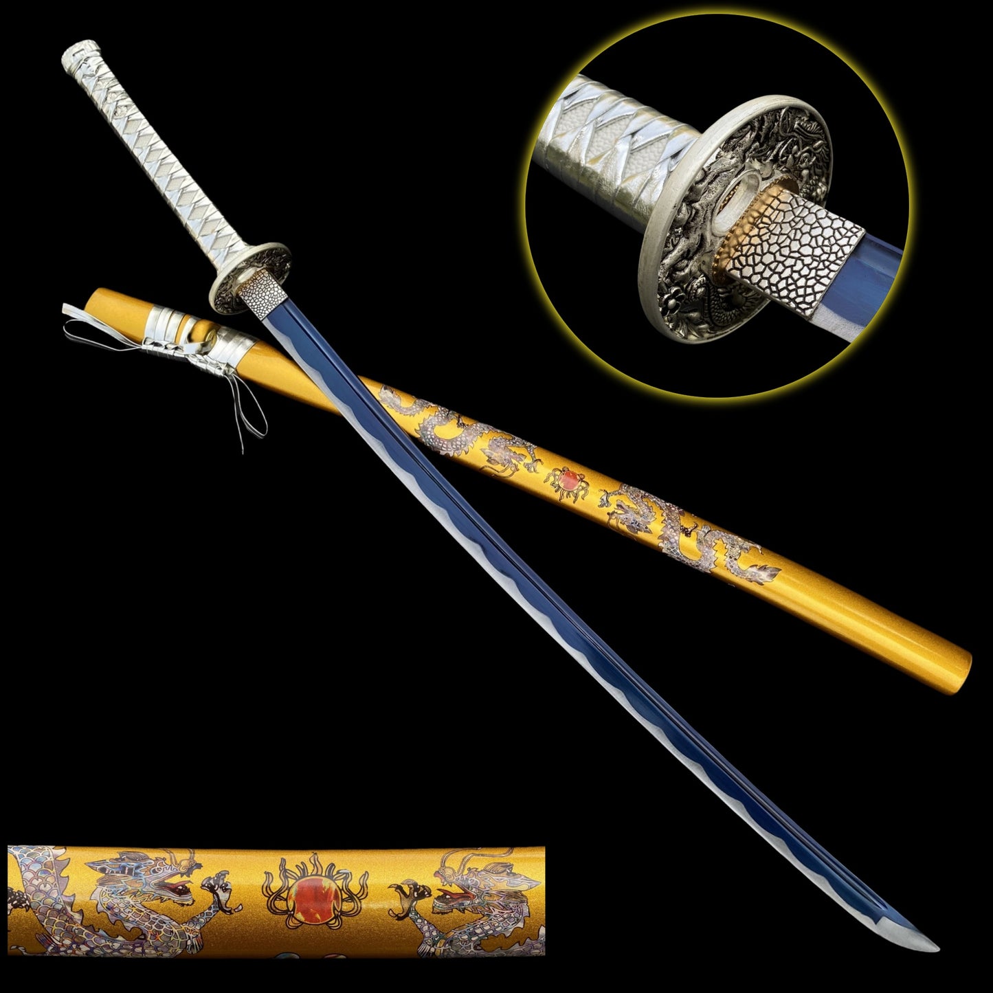 Life-size Yellow & Orange Dragon Design Samurai Katana Replica