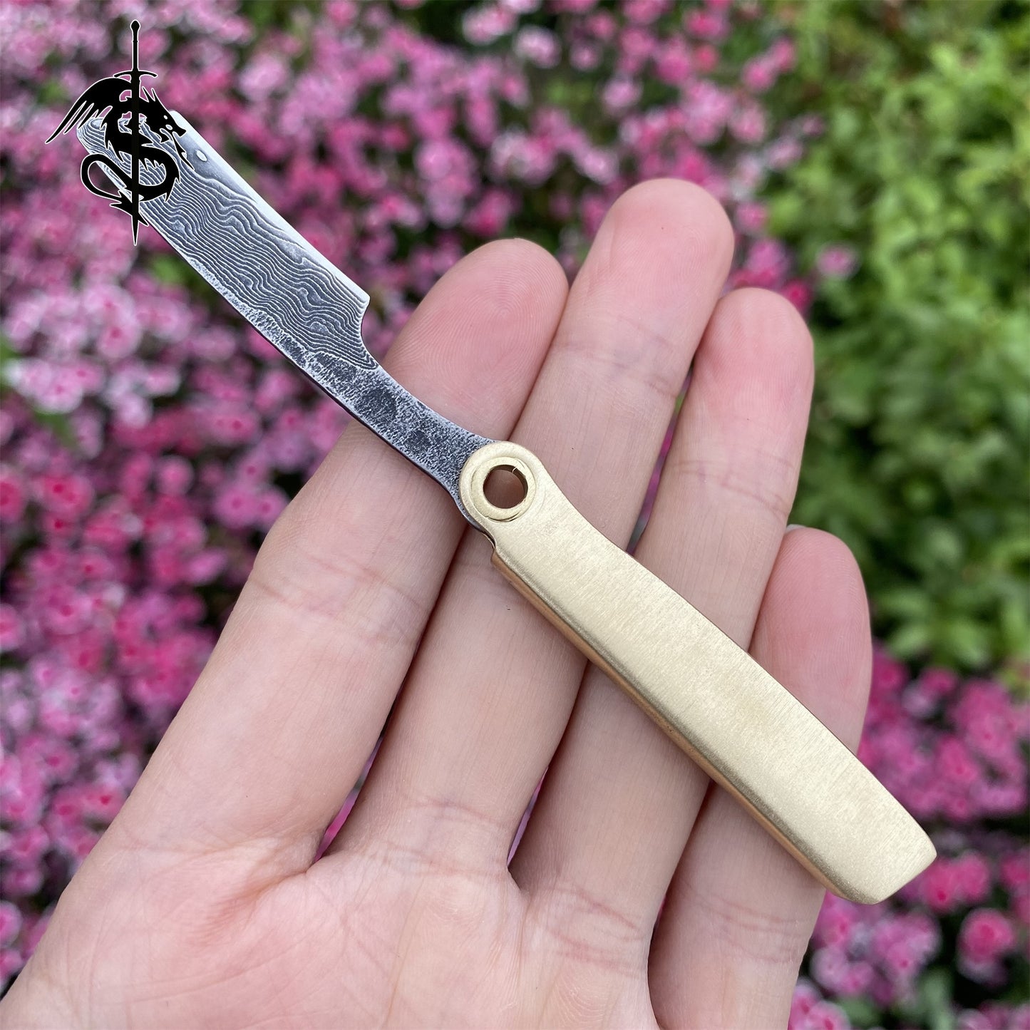 Damascus Steel Razor Knife Brass Folding Knife Portable Pocket Knife USA Stock