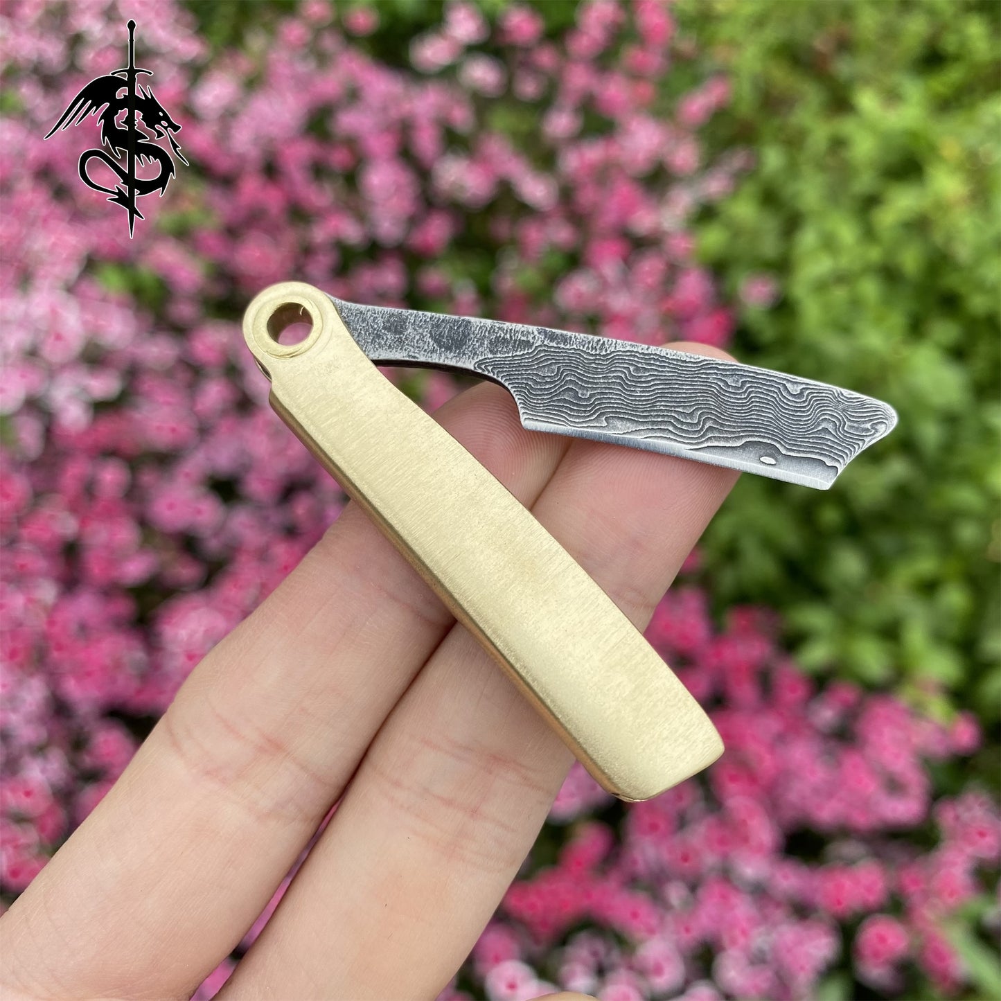 Damascus Steel Razor Knife Brass Folding Knife Portable Pocket Knife USA Stock