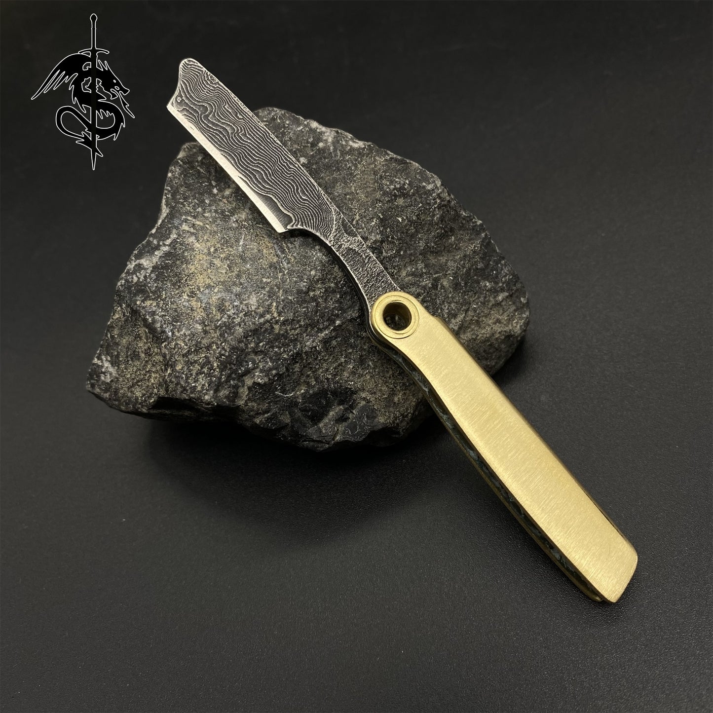 Damascus Steel Razor Knife Brass Folding Knife Portable Pocket Knife USA Stock