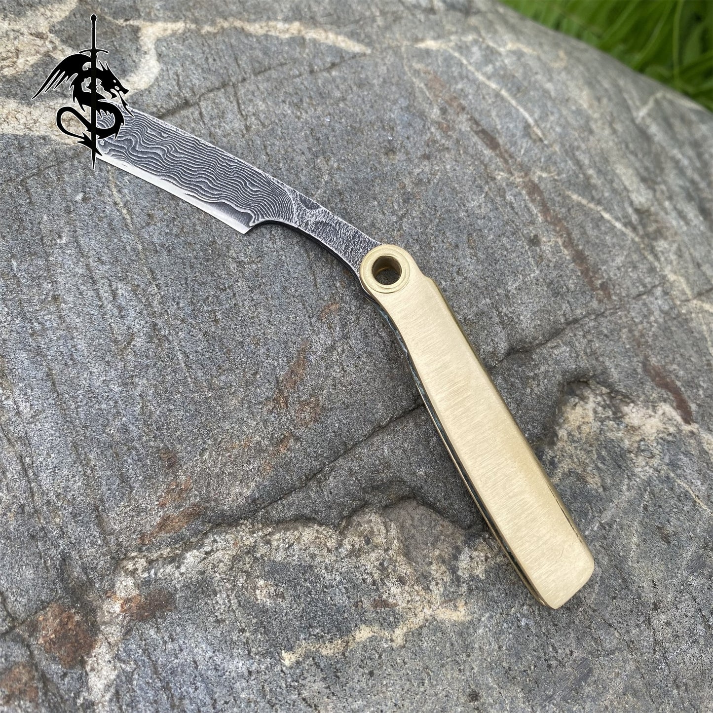 Damascus Steel Razor Knife Brass Folding Knife Portable Pocket Knife USA Stock