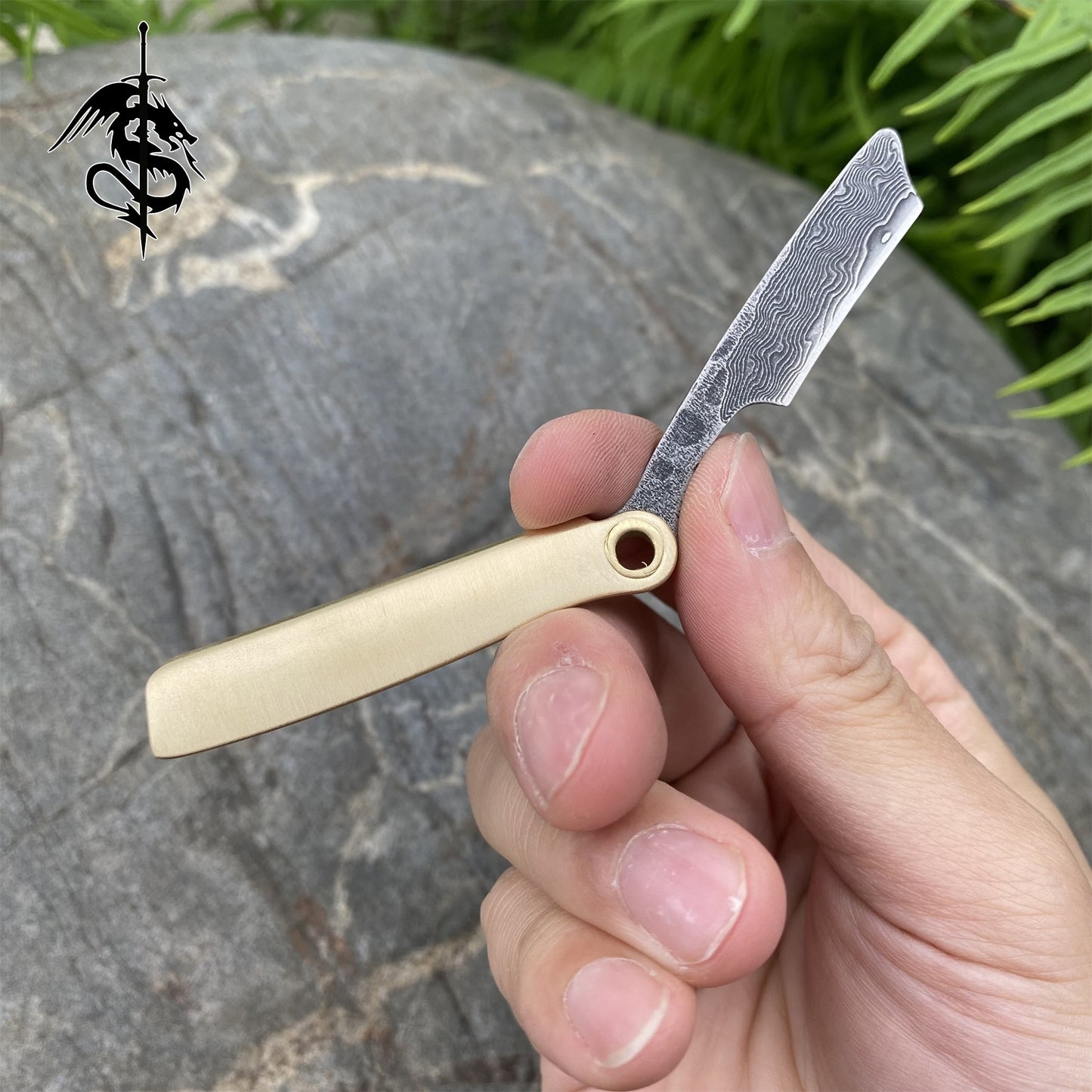 Damascus Steel Razor Knife Brass Folding Knife Portable Pocket Knife USA Stock