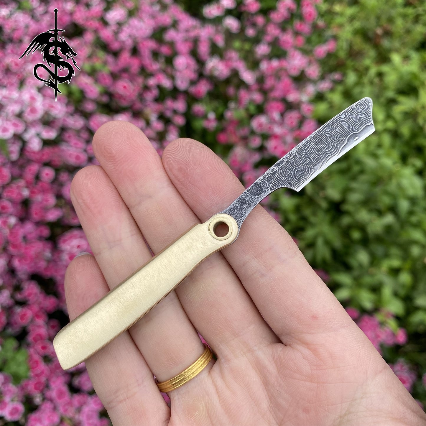 Damascus Steel Razor Knife Brass Folding Knife Portable Pocket Knife USA Stock