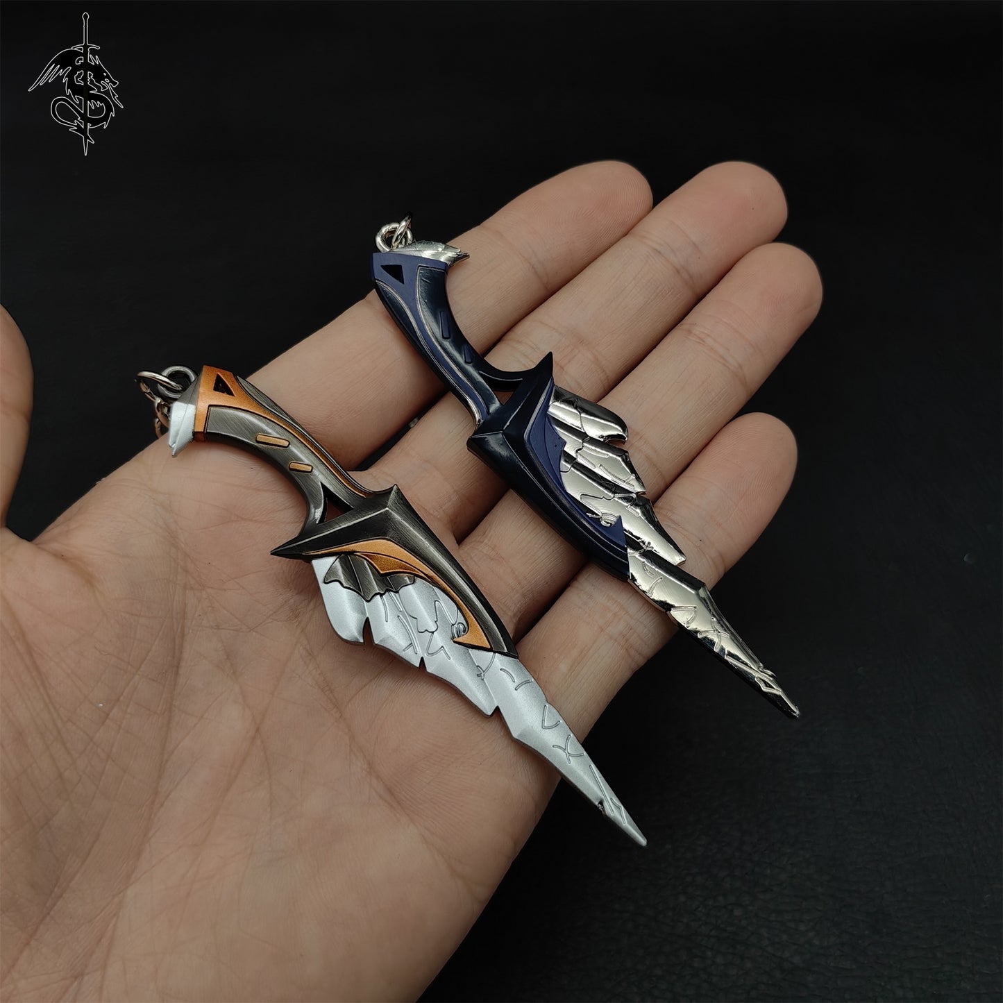 Mini Relic Stone Daggers Metal keychain A Pair