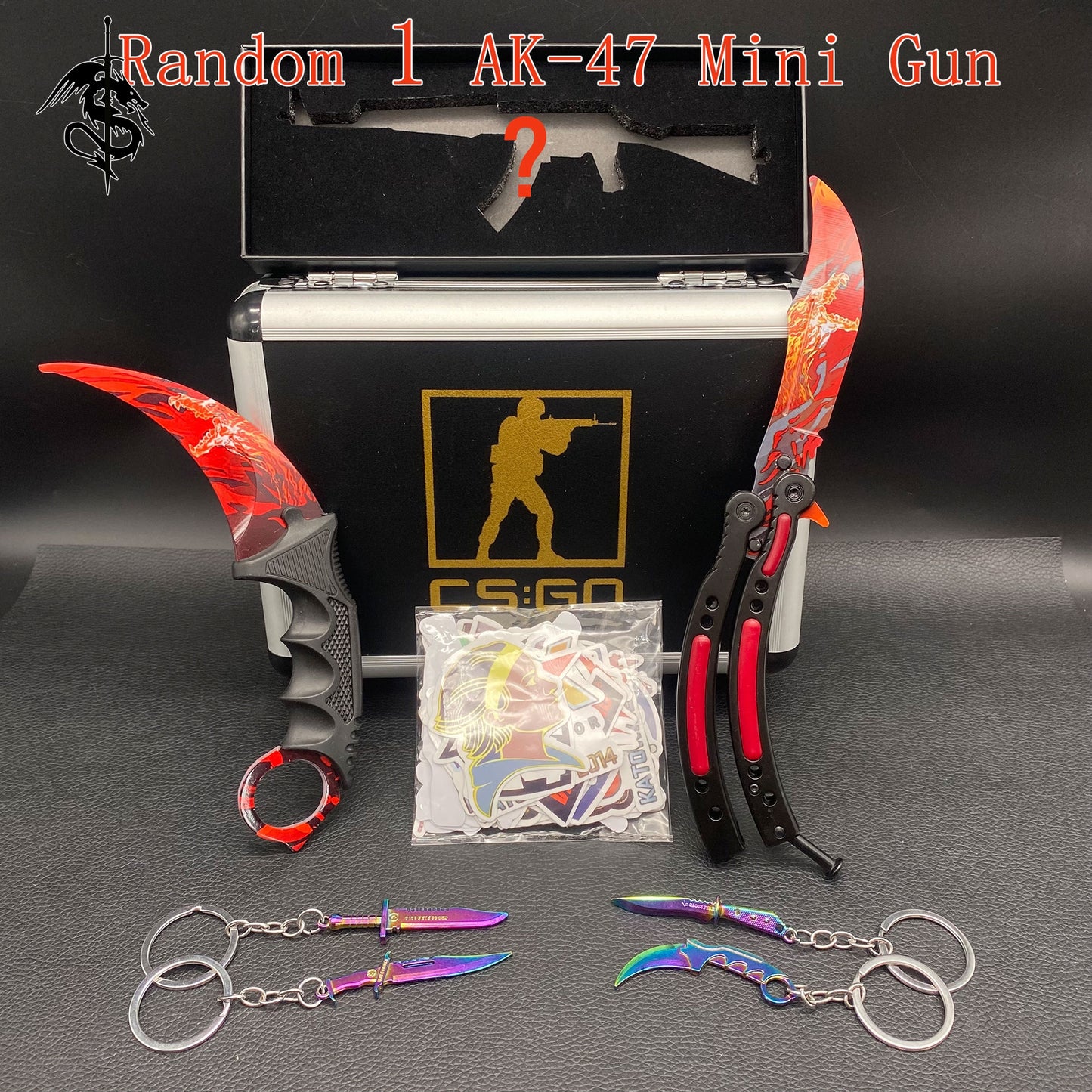 Roar Skin Balisong & Stickers & 4 Keychains &Random 1 AK With Gift Case