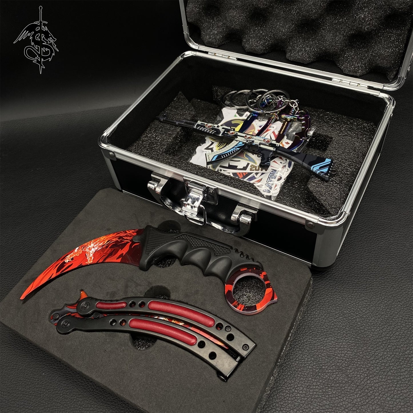 Roar Skin Balisong & Stickers & 4 Keychains &Random 1 AK With Gift Case