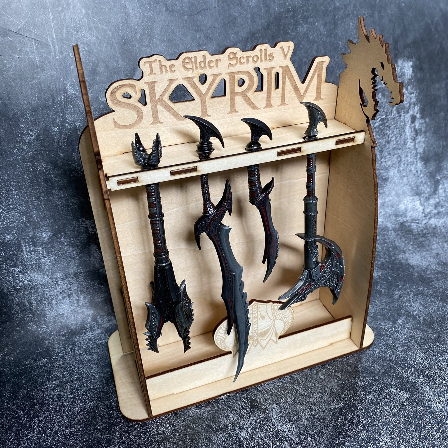 Skyrim Daedric Weapons 4 PCS With 3D Wooden Stand