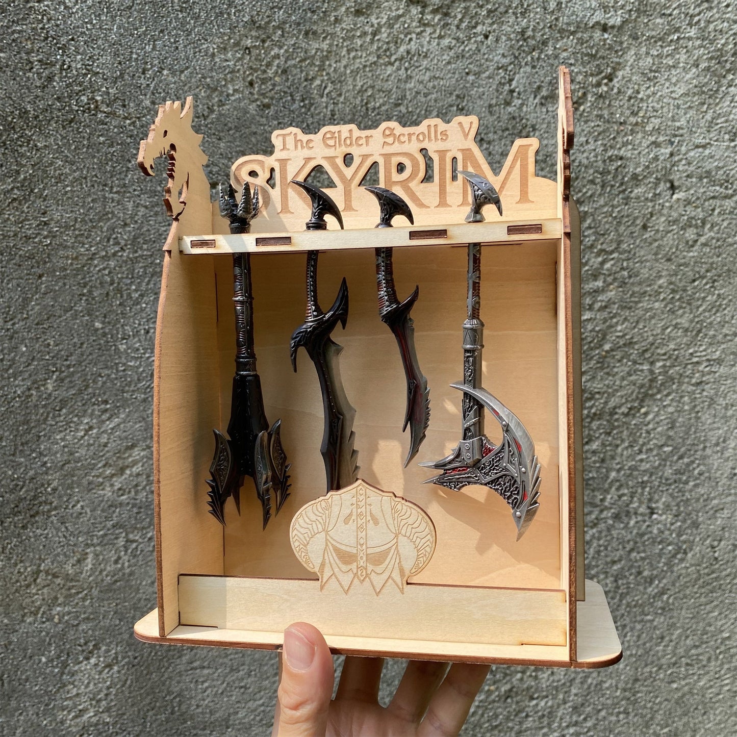Skyrim Daedric Weapons 4 PCS With 3D Wooden Stand