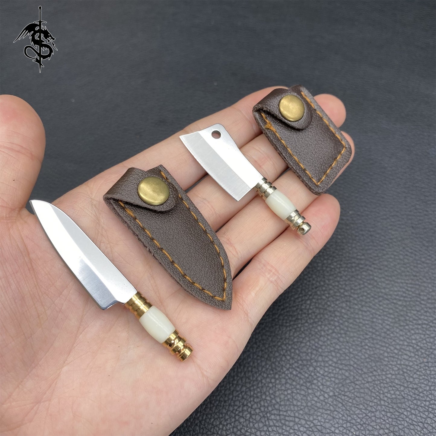 Acrylic Brass Handle Mini Kitchen Knife 2 In 1 Pack