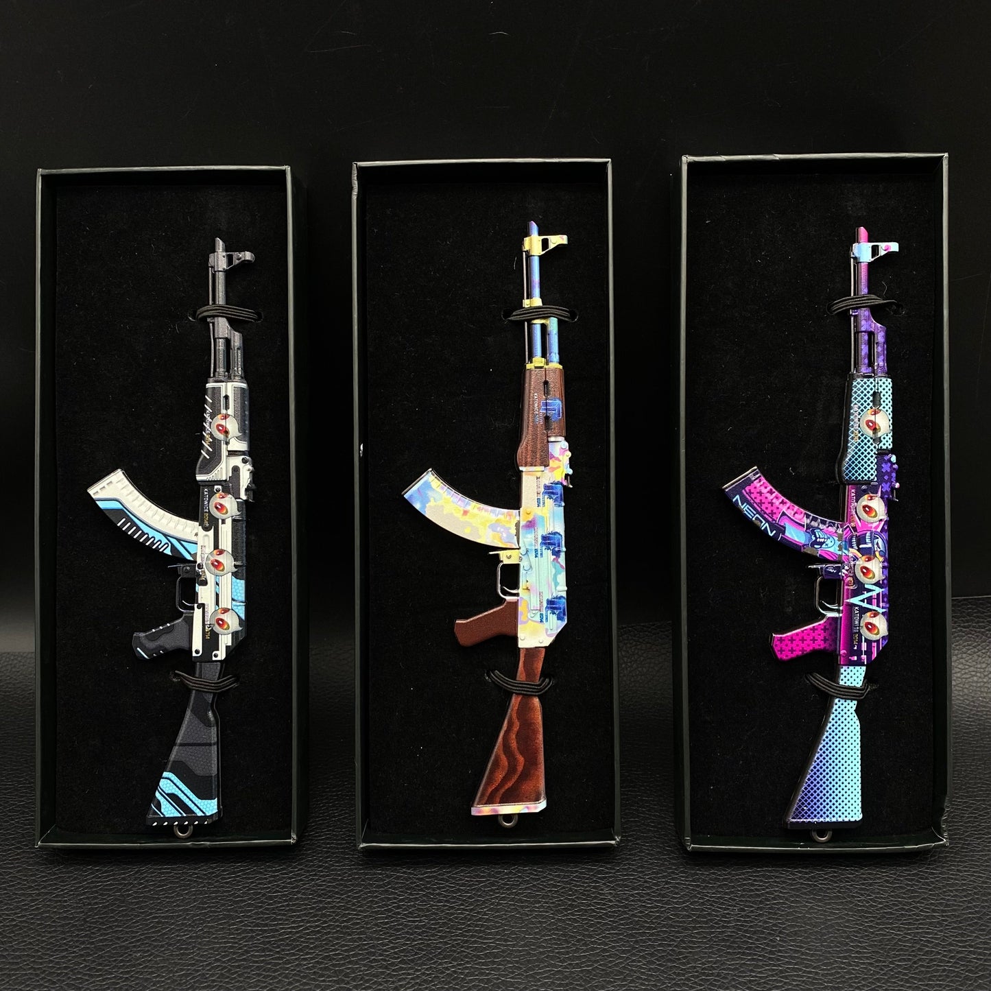 Night Skin Balisong & Stickers & 4 Keychains &Random 1 AK With Gift Case