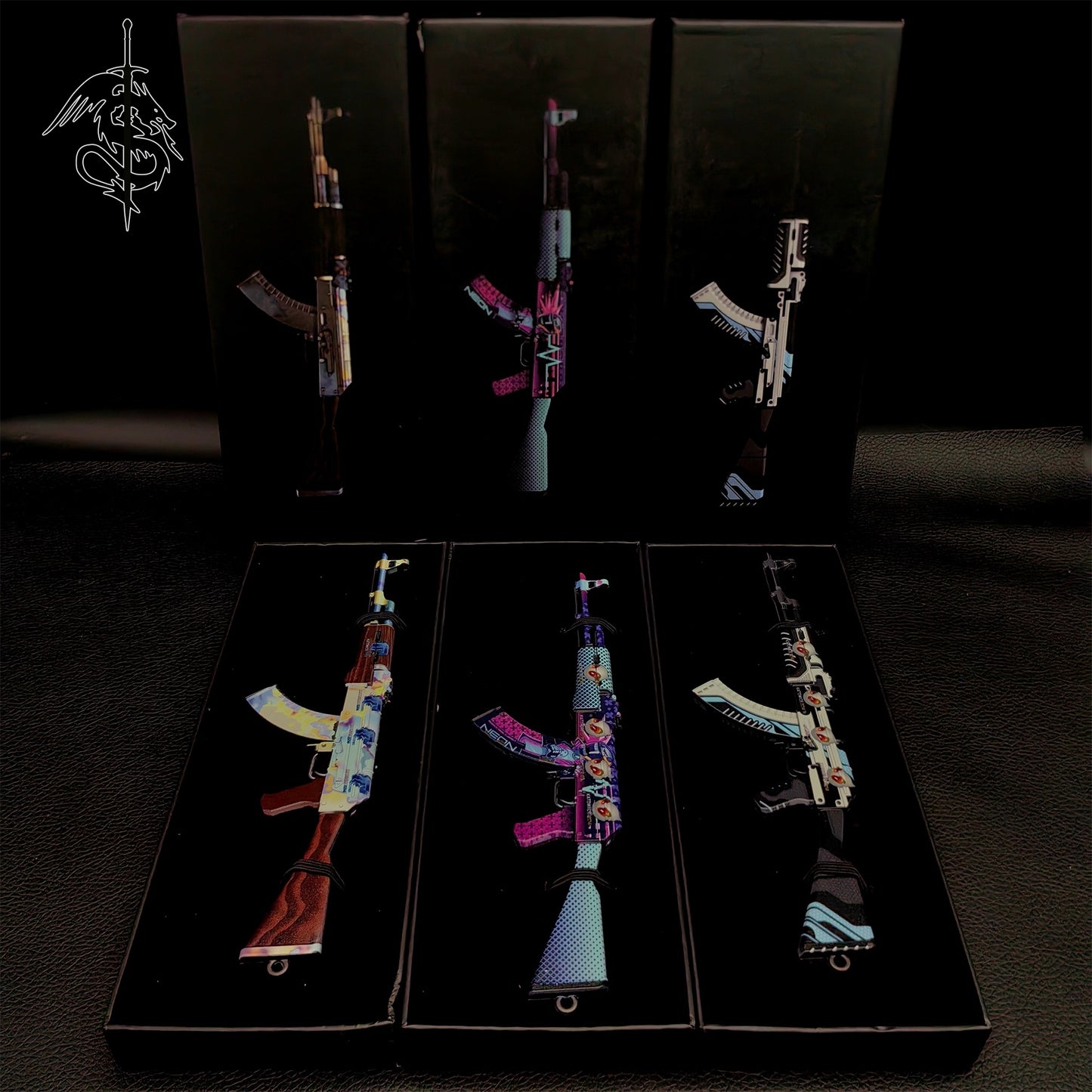 AK-47 Neon Rider Case Hardened And Vulcan Skin Gun Model 3 In 1 Pack