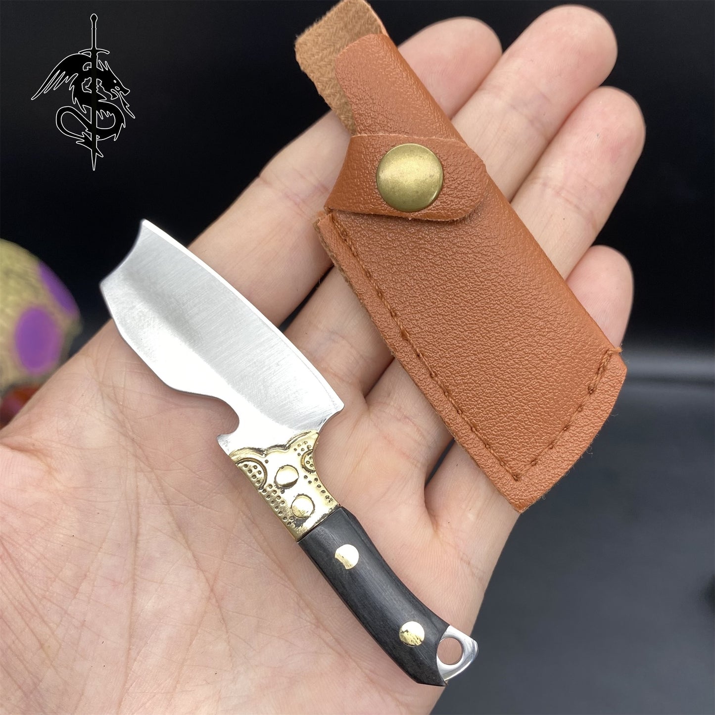 Brass And Wooden Handle Mini EDC Knife 2 In 1 Pack