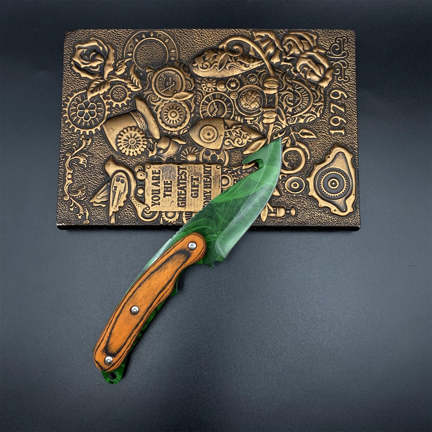 420 Steel CS2 Emerald Marble Knife Collectible Model Outdoor Camping Knife