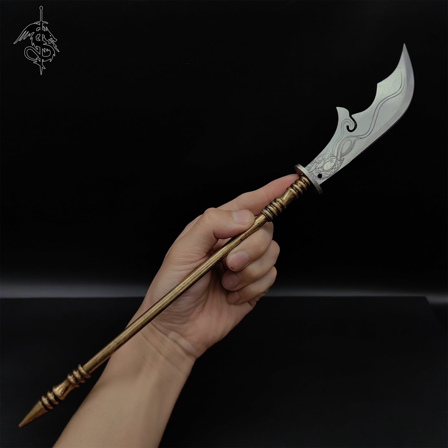 Hand-Forged Miniature Ancient Brass Long Handle Weapon 3 In 1 Pack & Stand