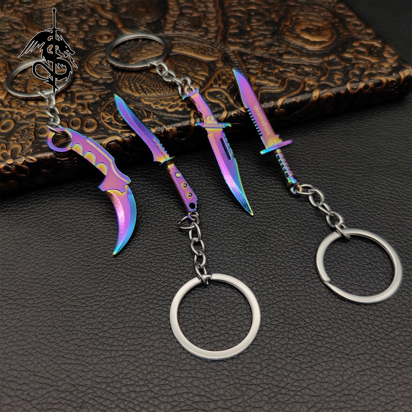 Metal Case Hardened Weapon Keychains Karambit M9 Bowie Knife