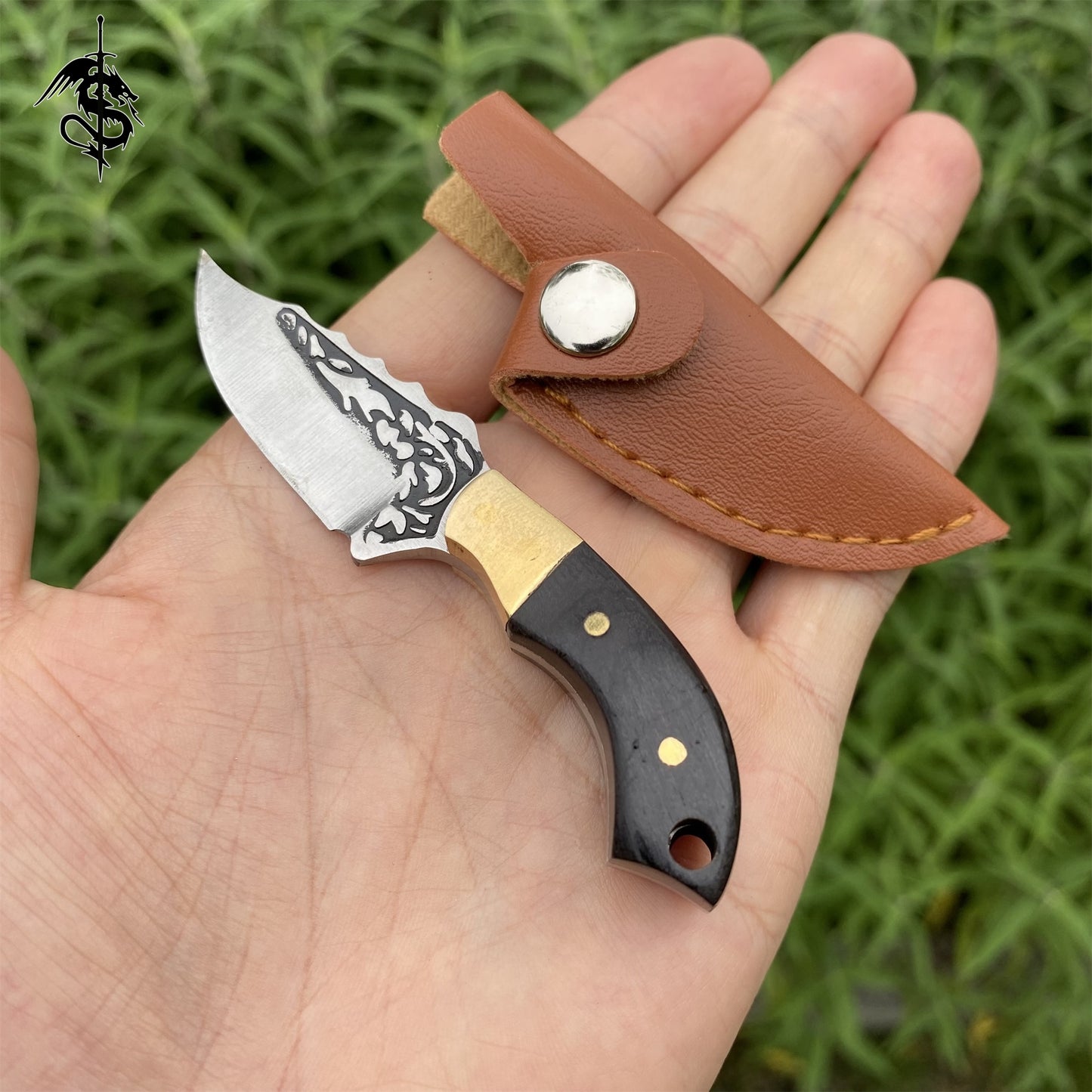 High-End Wood Brass Handle Mini EDC Knife With Sheath