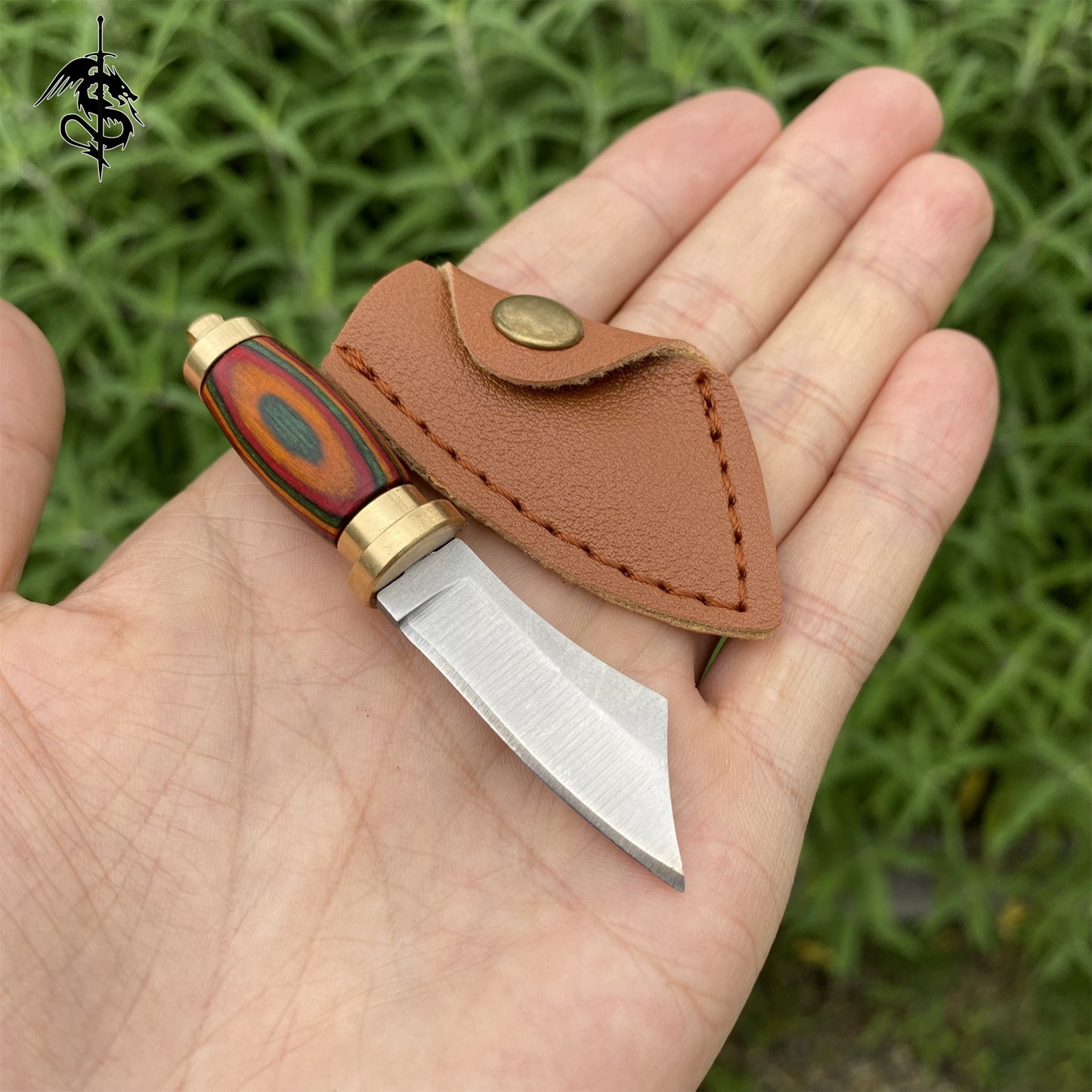 High-End Wood Brass Handle Mini EDC Knife 2 In 1 Pack