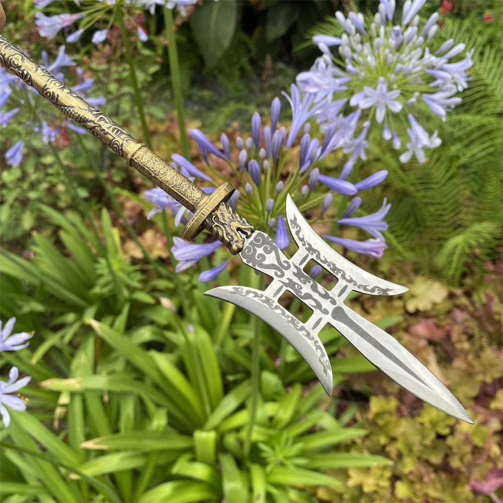 Hand-Forged Steel Three Kingdom LvBu Great Halberd Brass Handle Miniature 37.4CM/14.7"