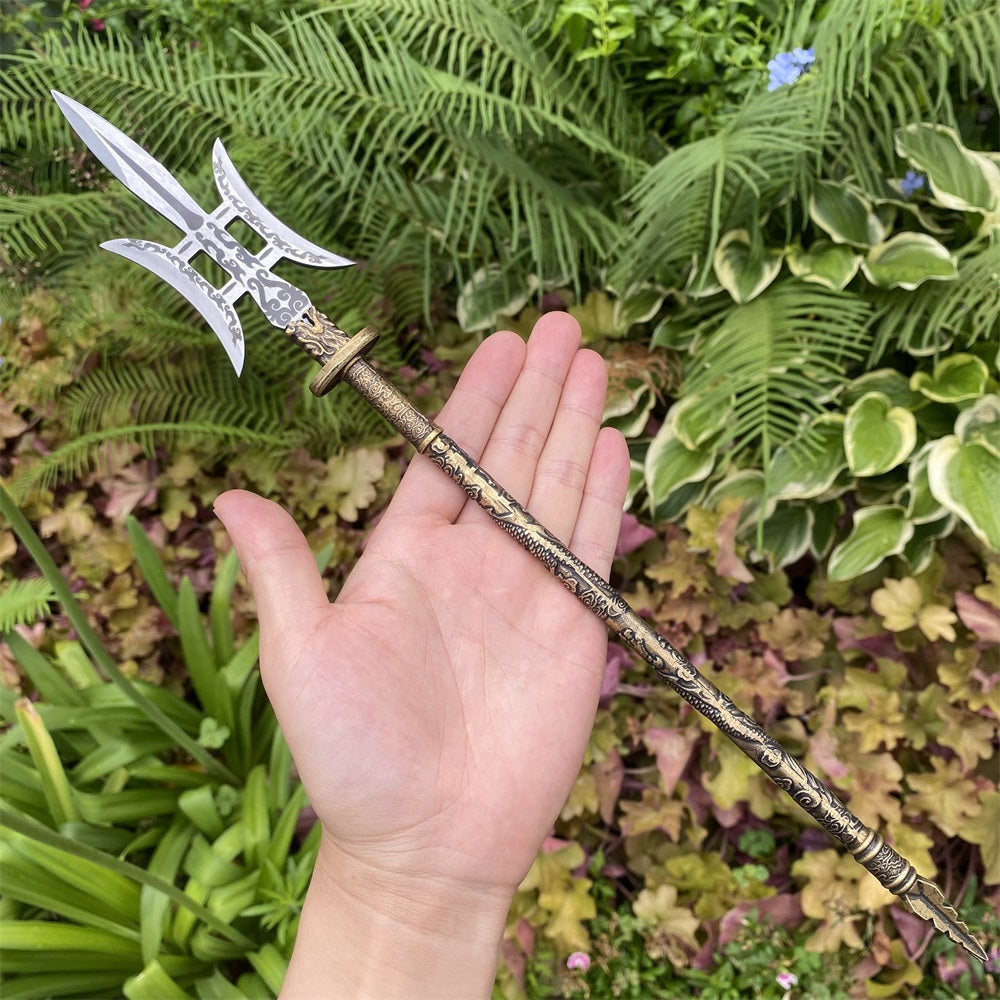 Hand-Forged Steel Three Kingdom LvBu Great Halberd Brass Handle Miniature 37.4CM/14.7"