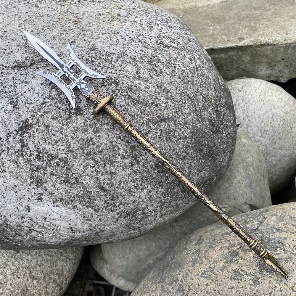 Hand-Forged Steel Three Kingdom LvBu Great Halberd Brass Handle Miniature 37.4CM/14.7"