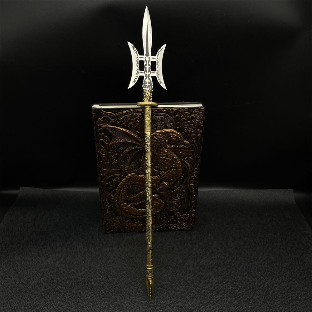 Hand-Forged Steel Three Kingdom LvBu Great Halberd Brass Handle Miniature 37.4CM/14.7"