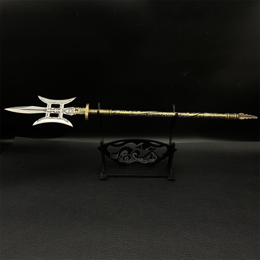 Hand-Forged Steel Three Kingdom LvBu Great Halberd Brass Handle Miniature 37.4CM/14.7"