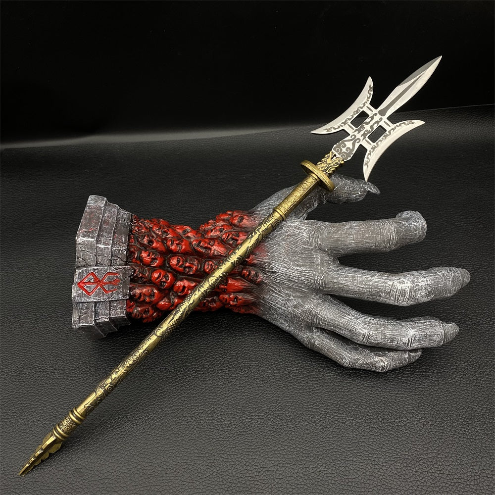 Hand-Forged Steel Three Kingdom LvBu Great Halberd Brass Handle Miniature 37.4CM/14.7"