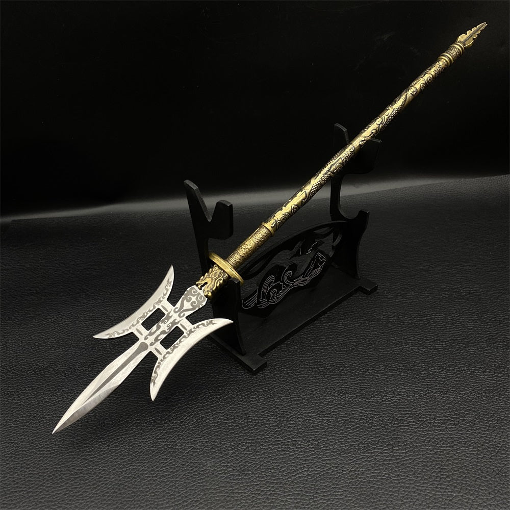 Hand-Forged Steel Three Kingdom LvBu Great Halberd Brass Handle Miniature 37.4CM/14.7"