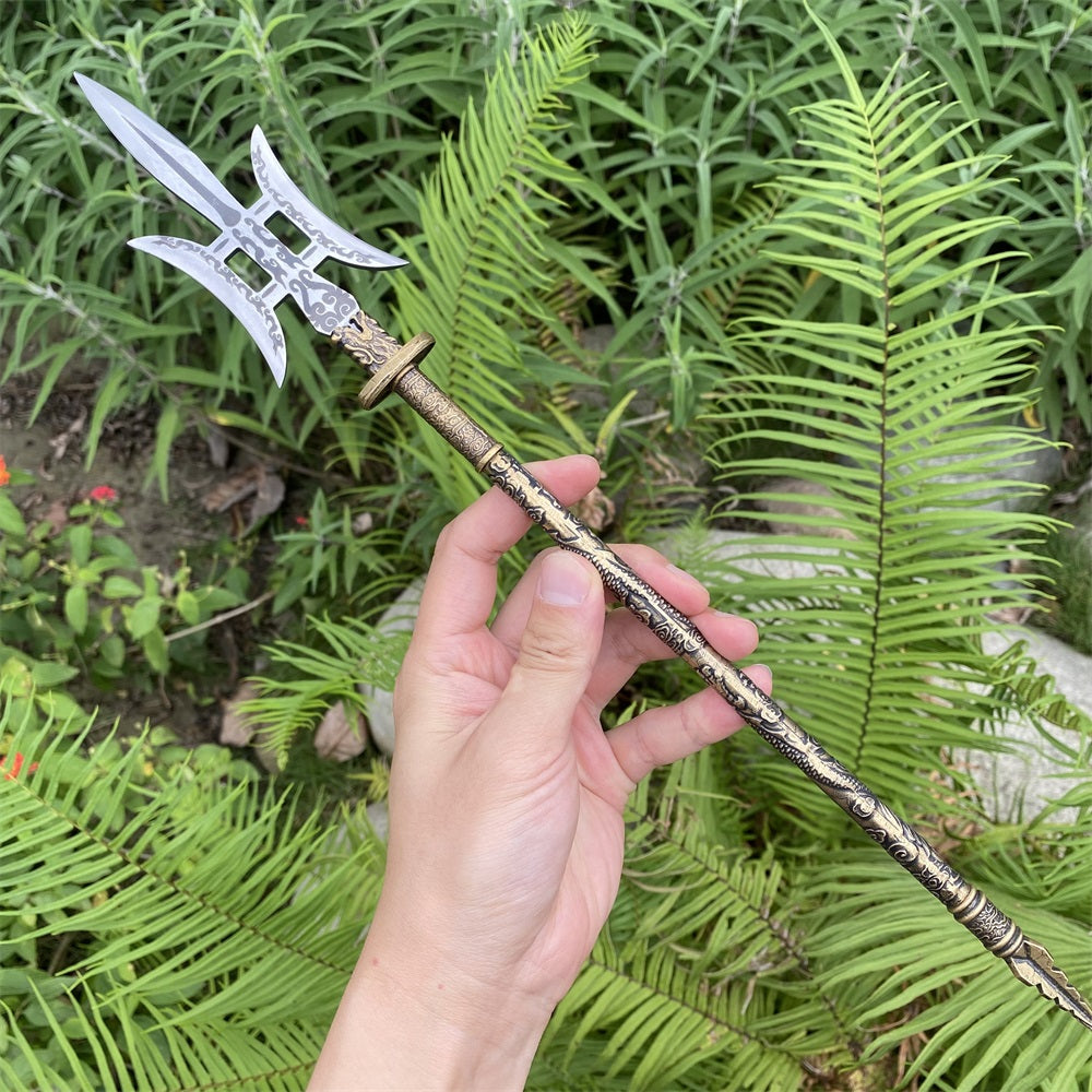 Hand-Forged Steel Three Kingdom LvBu Great Halberd Brass Handle Miniature 37.4CM/14.7"