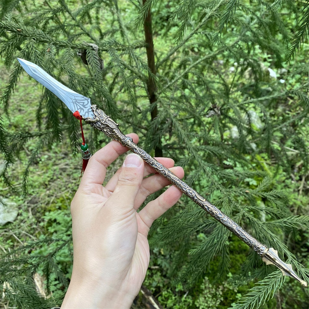 Hand-Forged Tiny Spear ZhaoYun Brass Handle Dragon Spike Miniature