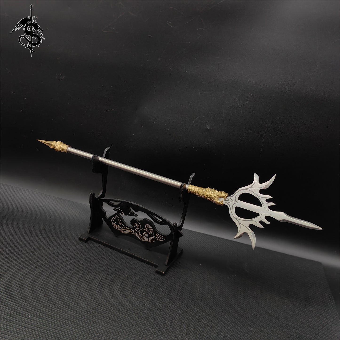 Hand-Forged Steel Long-Handle 14'' Tiny Spear 4 In 1 Pack With Stand