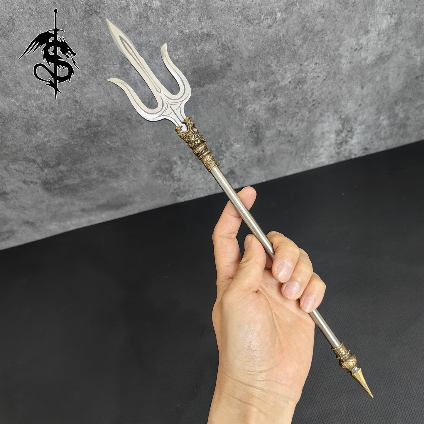 Hand-Forged Miniature Ancient Brass Long Handle Weapons Gift Wooden Case